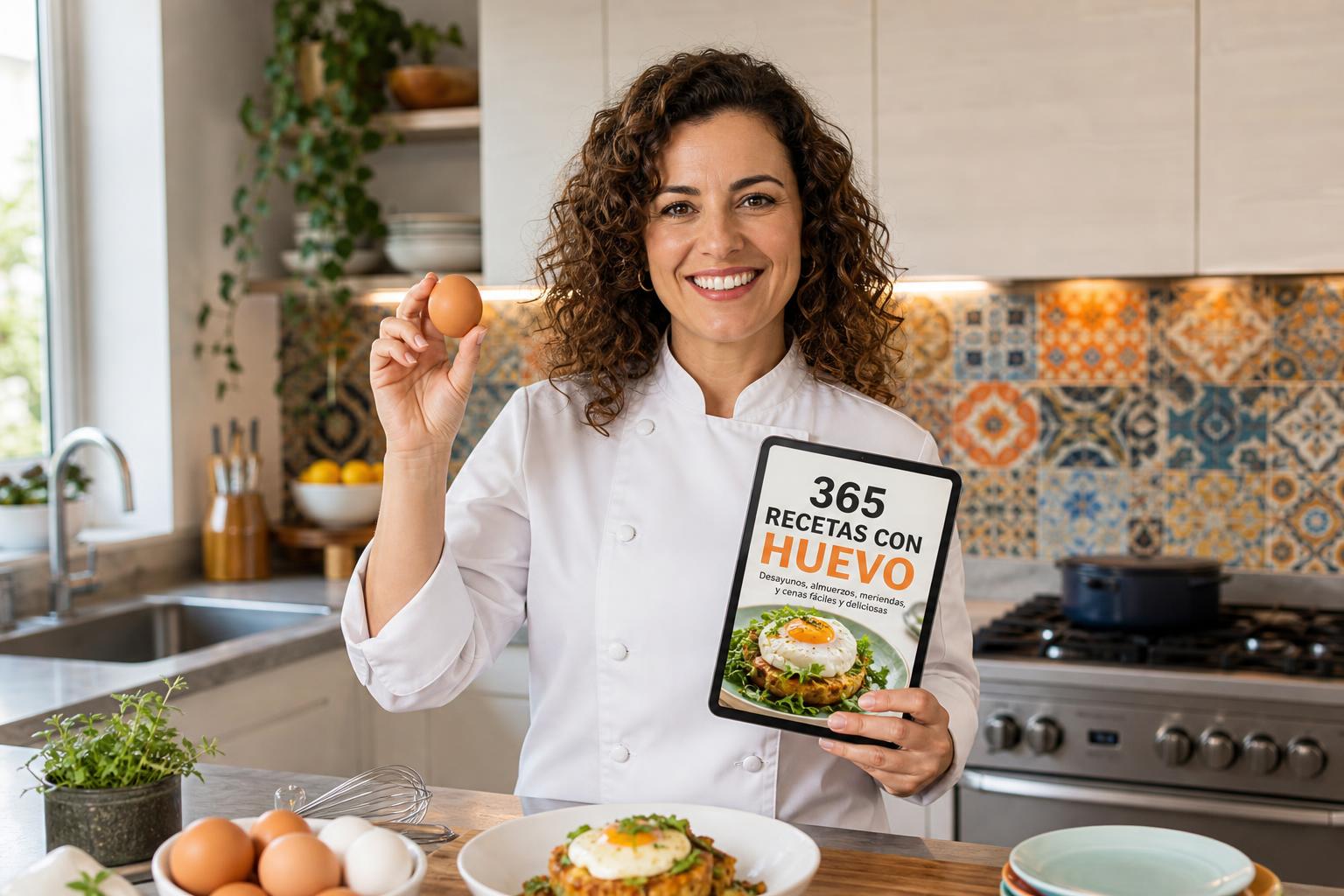 Chef presentando ebook 365 Recetas con Huevo